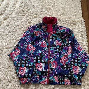 Lavon 90s Vintage Women’s  Windbreaker Floral Jacket - Pink and Blue